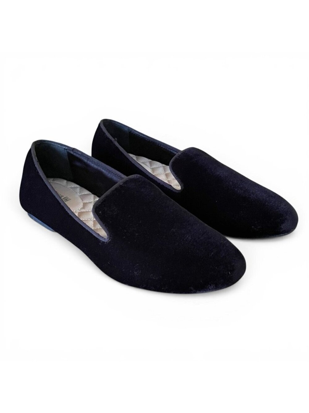 Birdies Womens Starling Flat Sz 7.5 Black Velvet Slip On Smoking Slipper Loafer